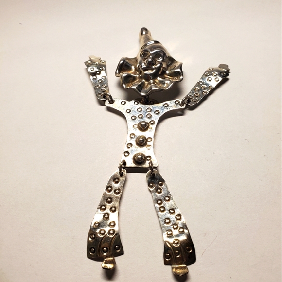 Vintage articulated 5” 925 sterling silver articulated clown brooch. - Picture 1 of 5